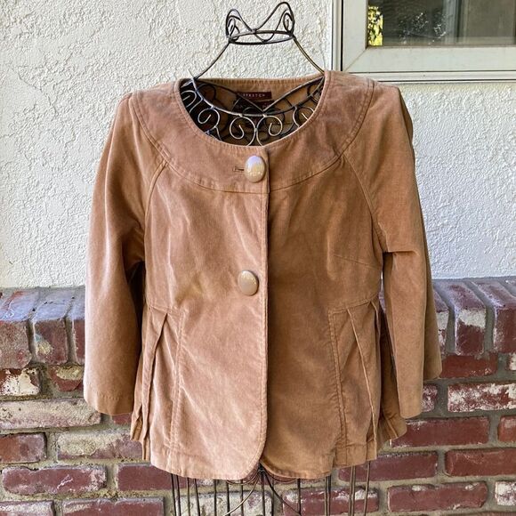 Velvety Soft Corduroy Pleated Wide Bell Sleeve Jacket Size 8 - Picture 1 of 10